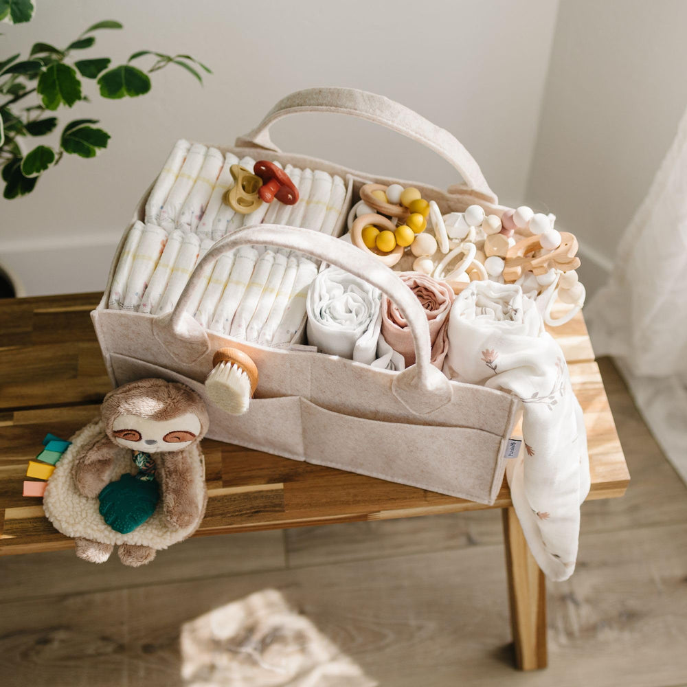 PUTSKA diaper caddy mocha side pocket open for easy access to wipes
