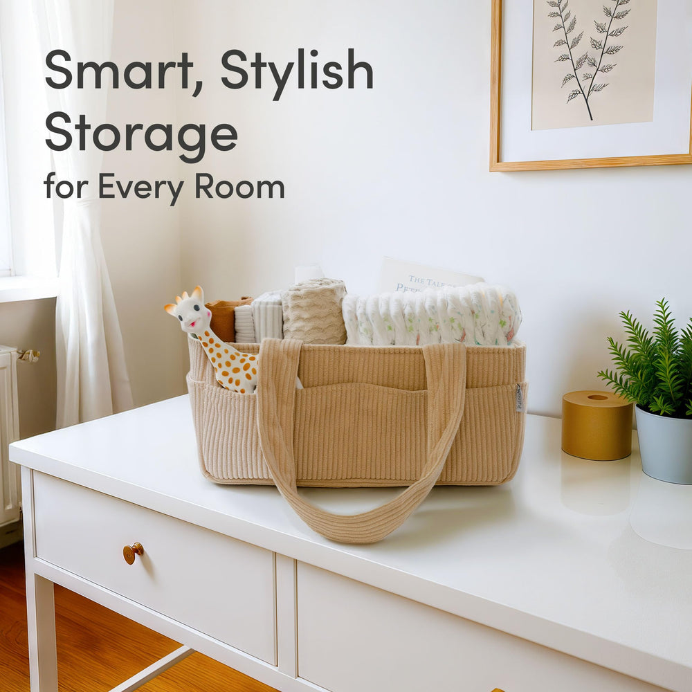 Multipurpose organizer doubles as diaper station or bath caddy.