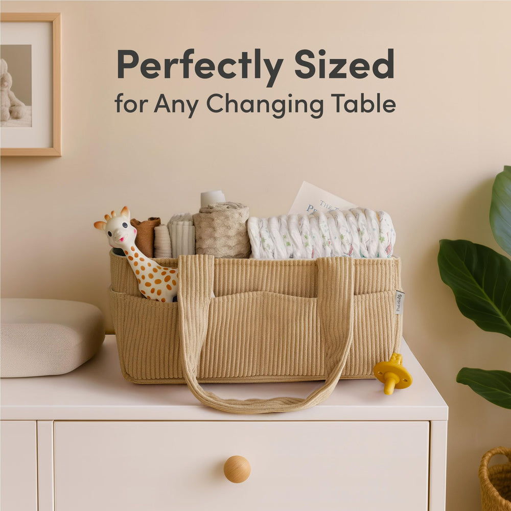 Neutral mocha tones complement any nursery decor.