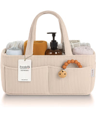 PUTSKA baby diaper caddy organizes changing essentials for quick access during changes.