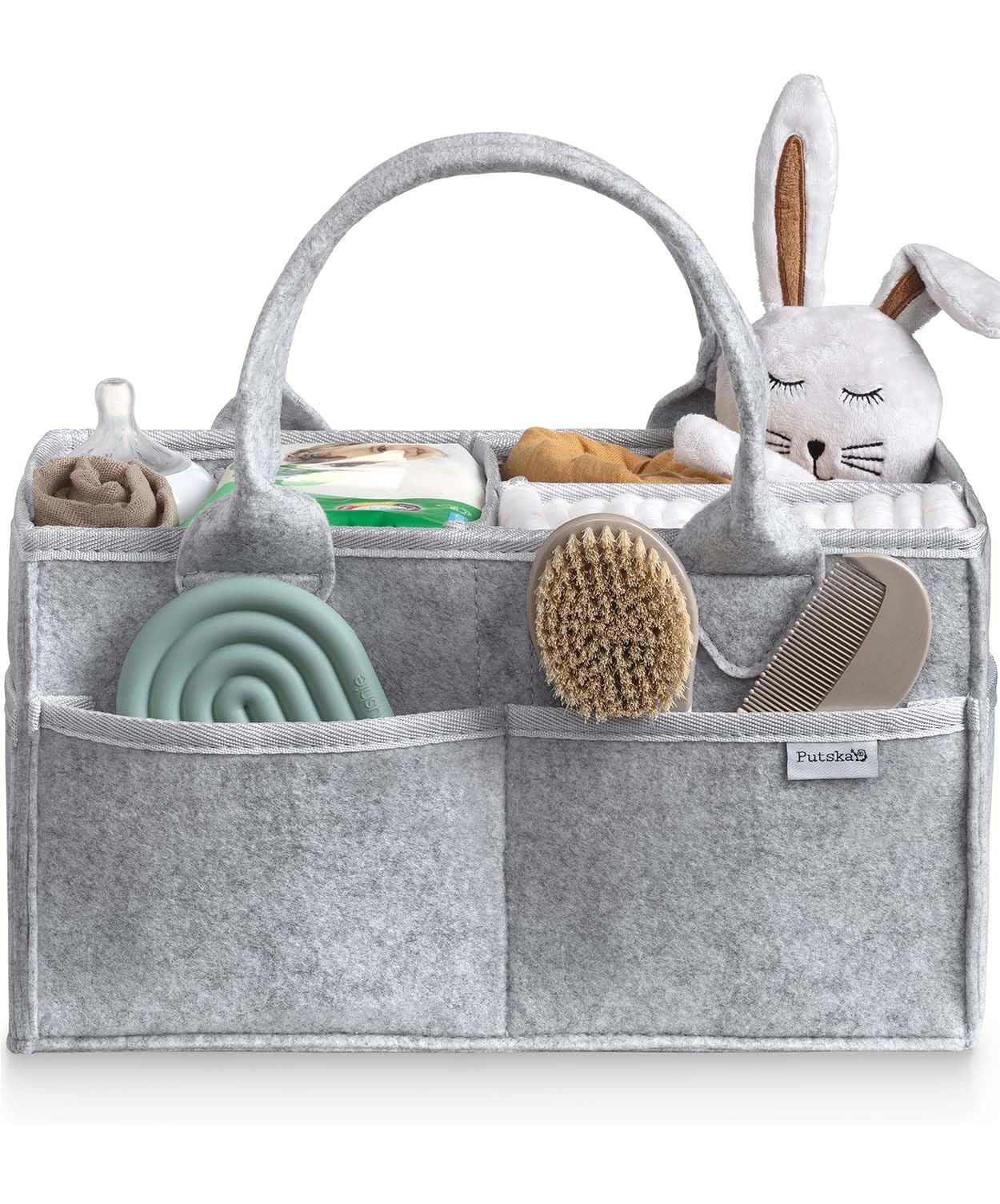 PUTSKA baby diaper caddy organizer 16x10x7 keeps diapers and wipes within easy reach