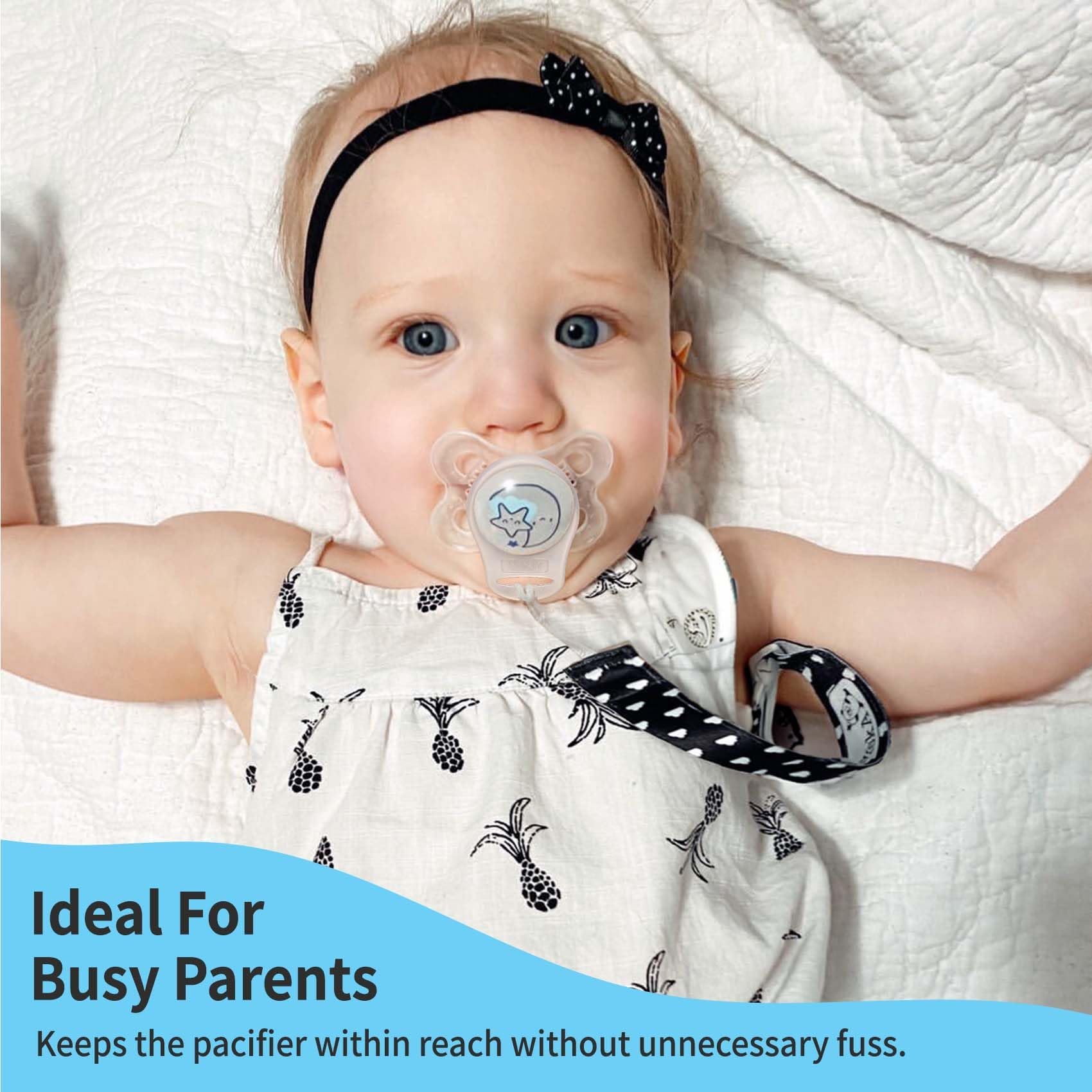 PUTSKA baby dummy ring holders four pack laid out neatly