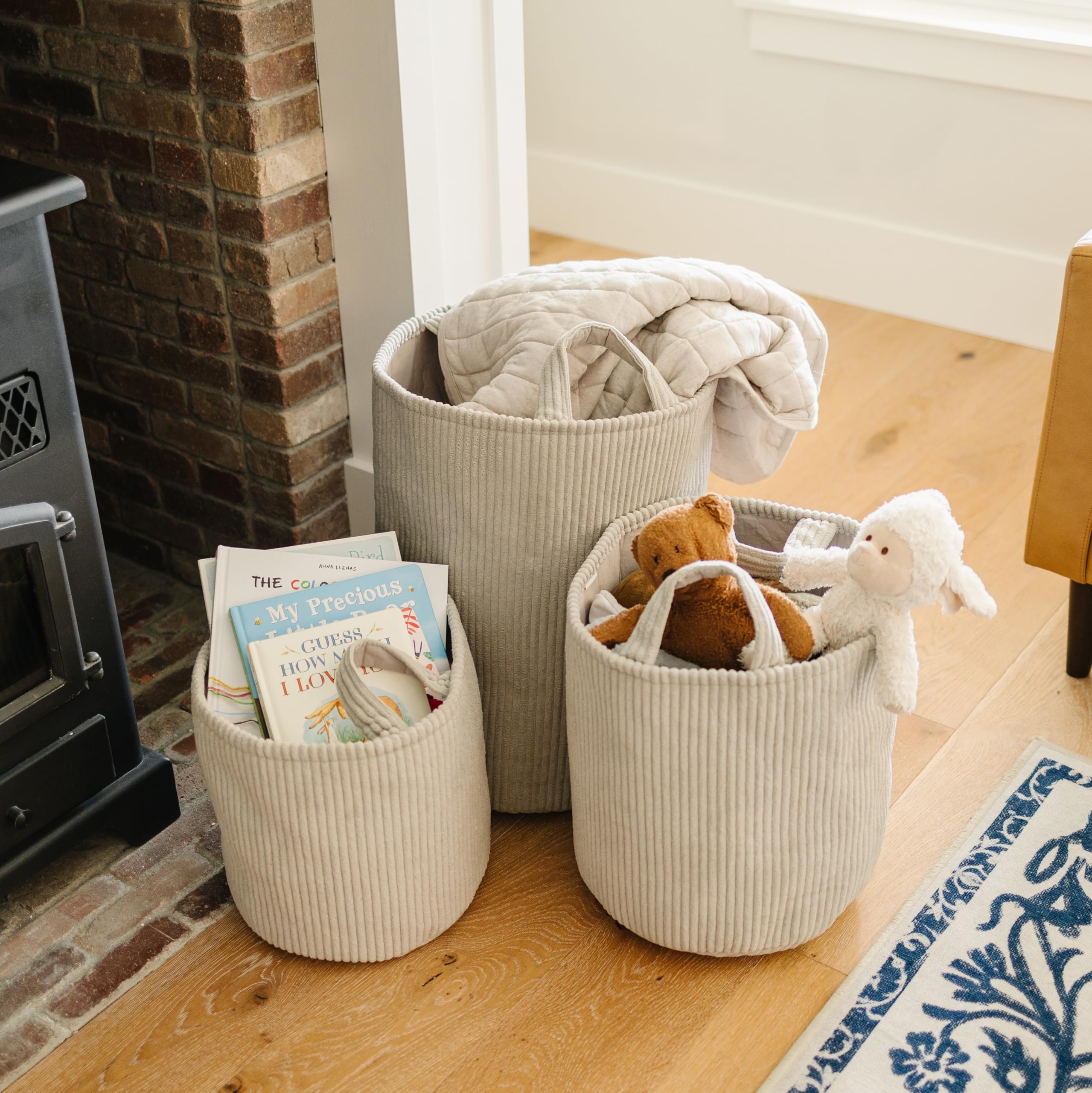 PUTSKA bedroom decor basket holding pillows for quick styling.