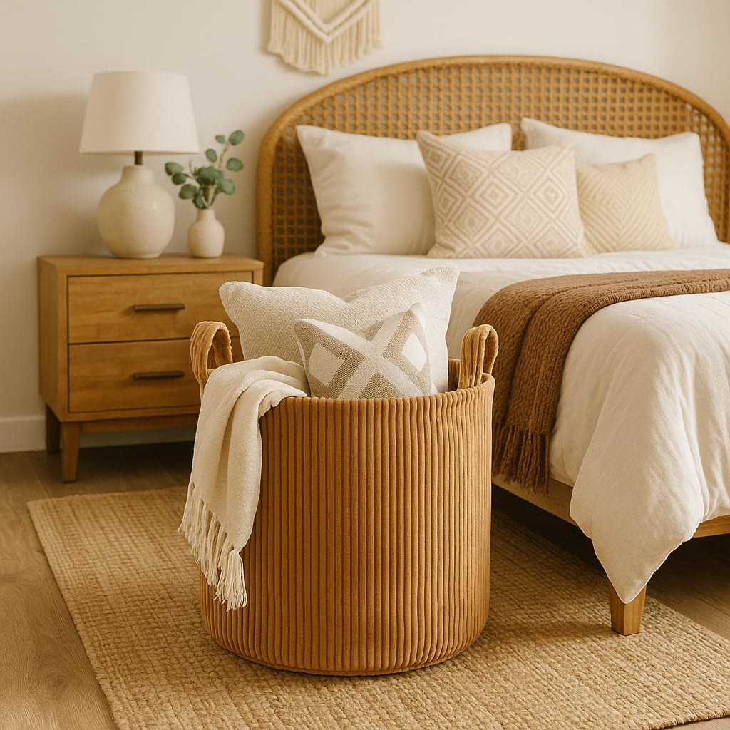PUTSKA Blanket Basket corduroy fabric adds soft stylish look