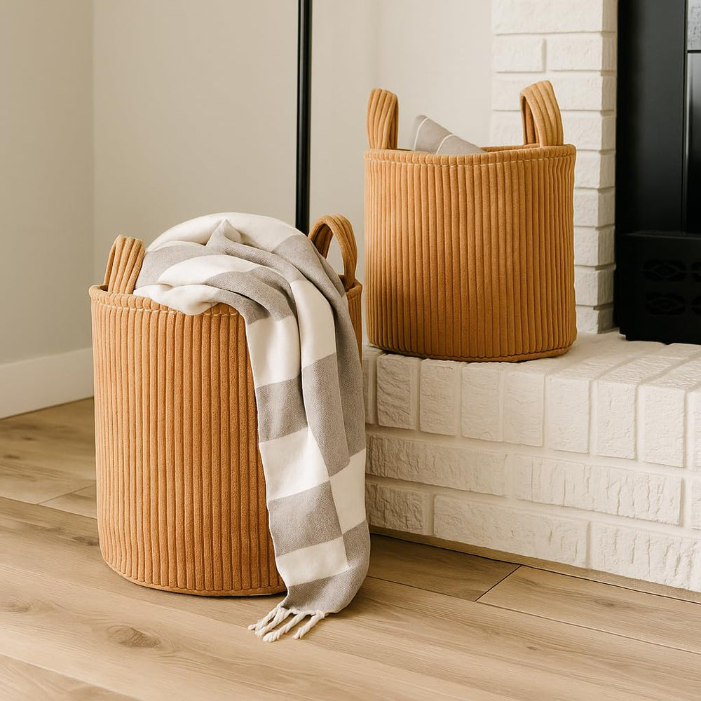 PUTSKA Blanket Basket durable handles for easy carrying and transport