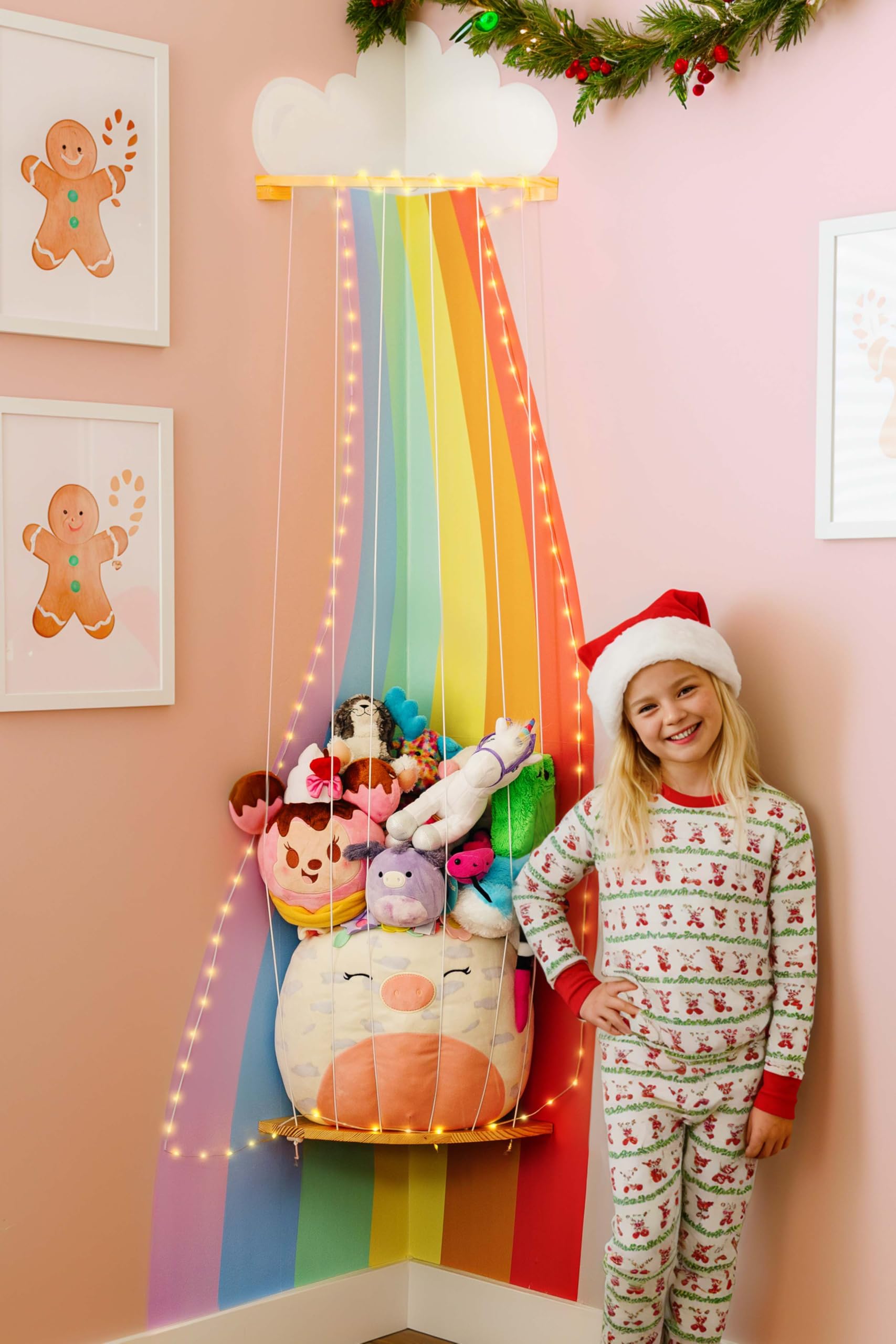 PUTSKA corner stuffed animal storage rainbow assembly demonstrates space-saving kid's room organization.