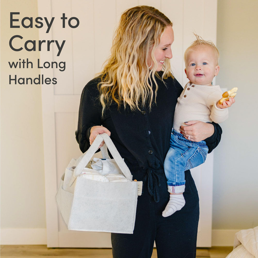 PUTSKA diaper caddy external pockets enable quick access to essentials.