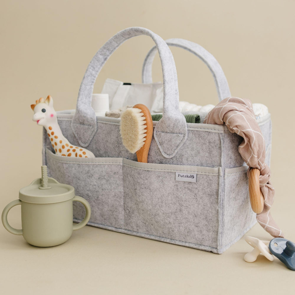 PUTSKA grey nursery decor diaper caddy fits modern nurseries