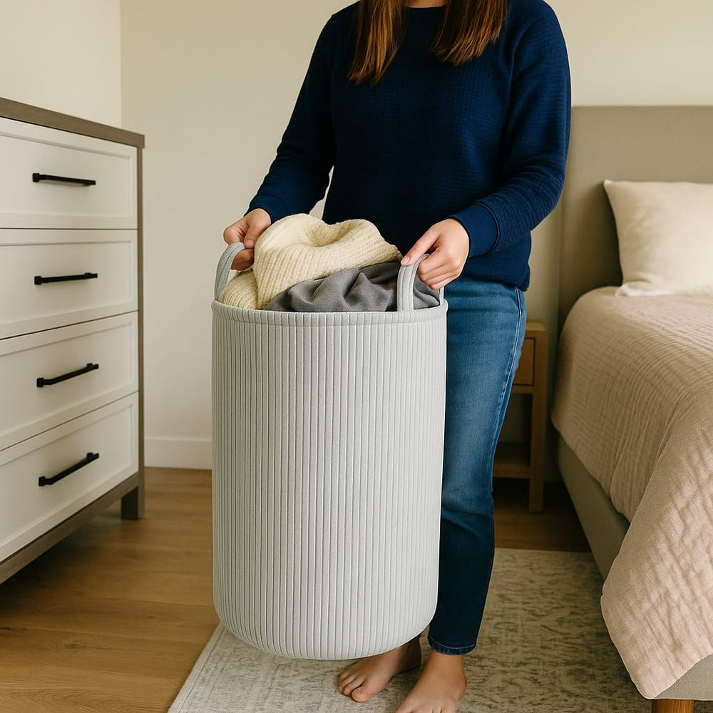 PUTSKA laundry basket hamper durable handles enable easy lifting and transport.