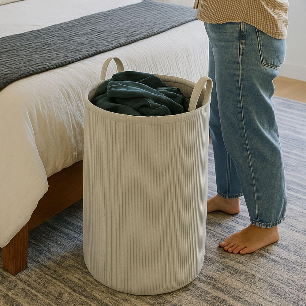 PUTSKA extra-large laundry basket shows high capacity for clothes and laundry.