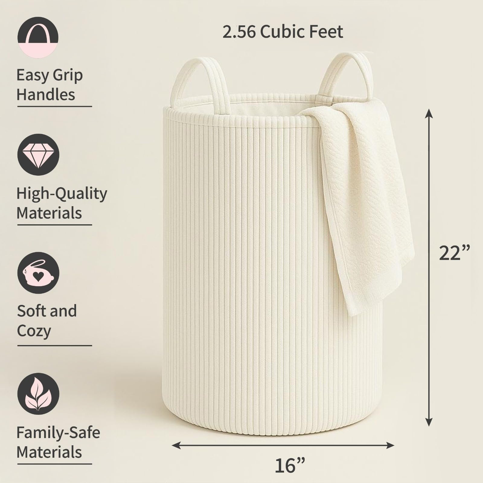 PUTSKA laundry basket XXL cream closeup corduroy texture emphasizes durable fabric