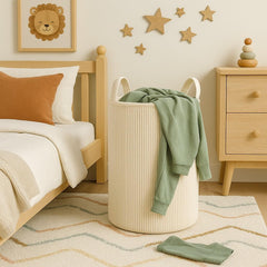 PUTSKA laundry basket XXL cream stands tall, keeping spaces organized and tidy
