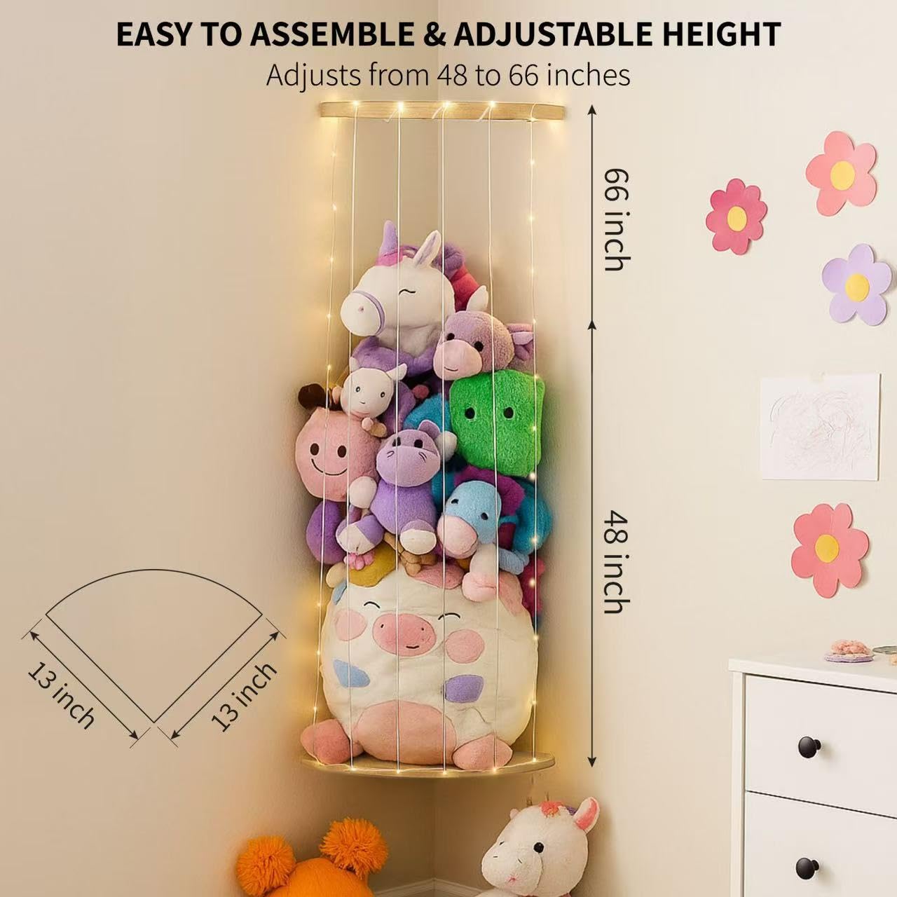 PUTSKA plush-storage-hammock-setup enables easy plush access in a playroom.