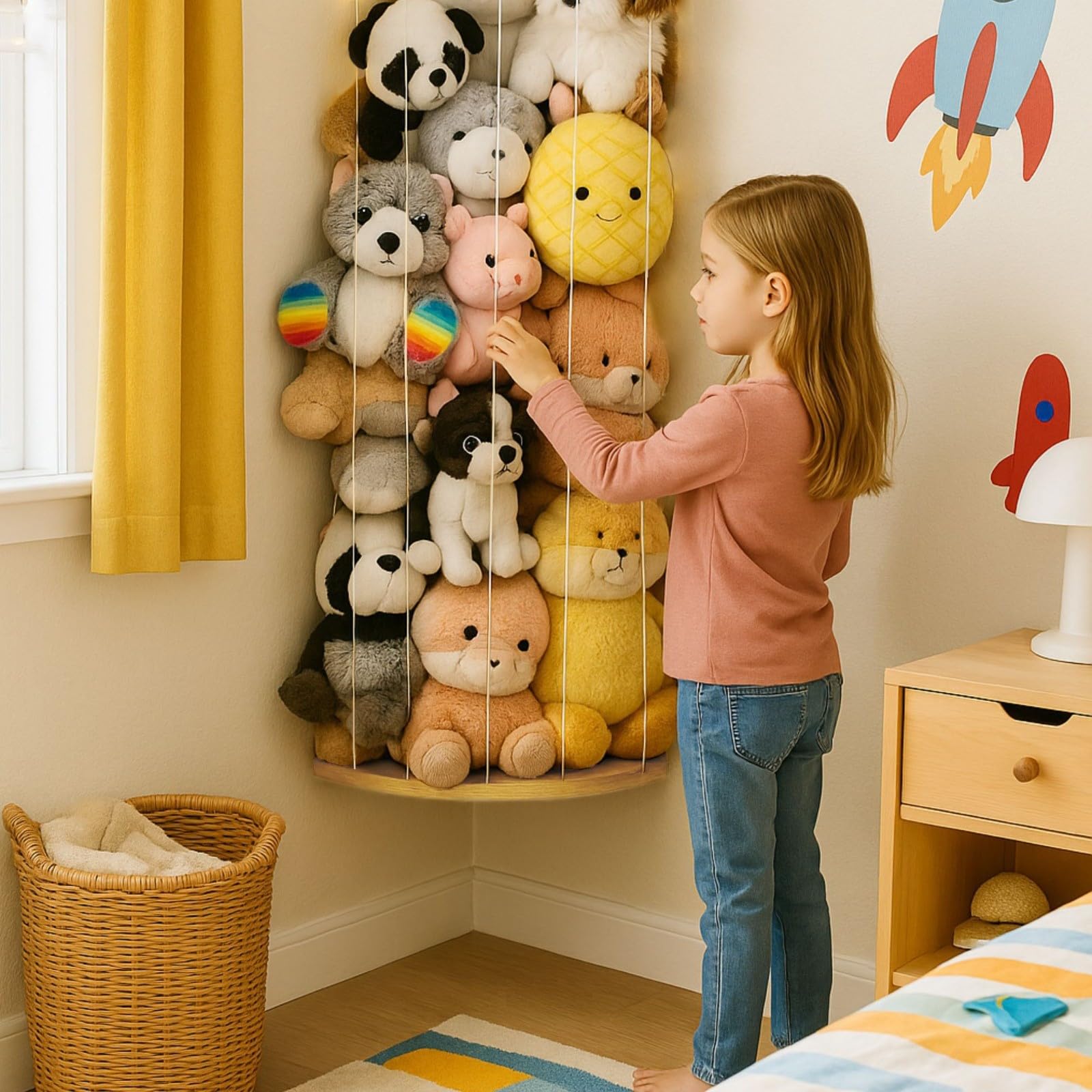 PUTSKA versatile stuffed-animal-shelf holds plushies neatly in nurseries or playrooms.