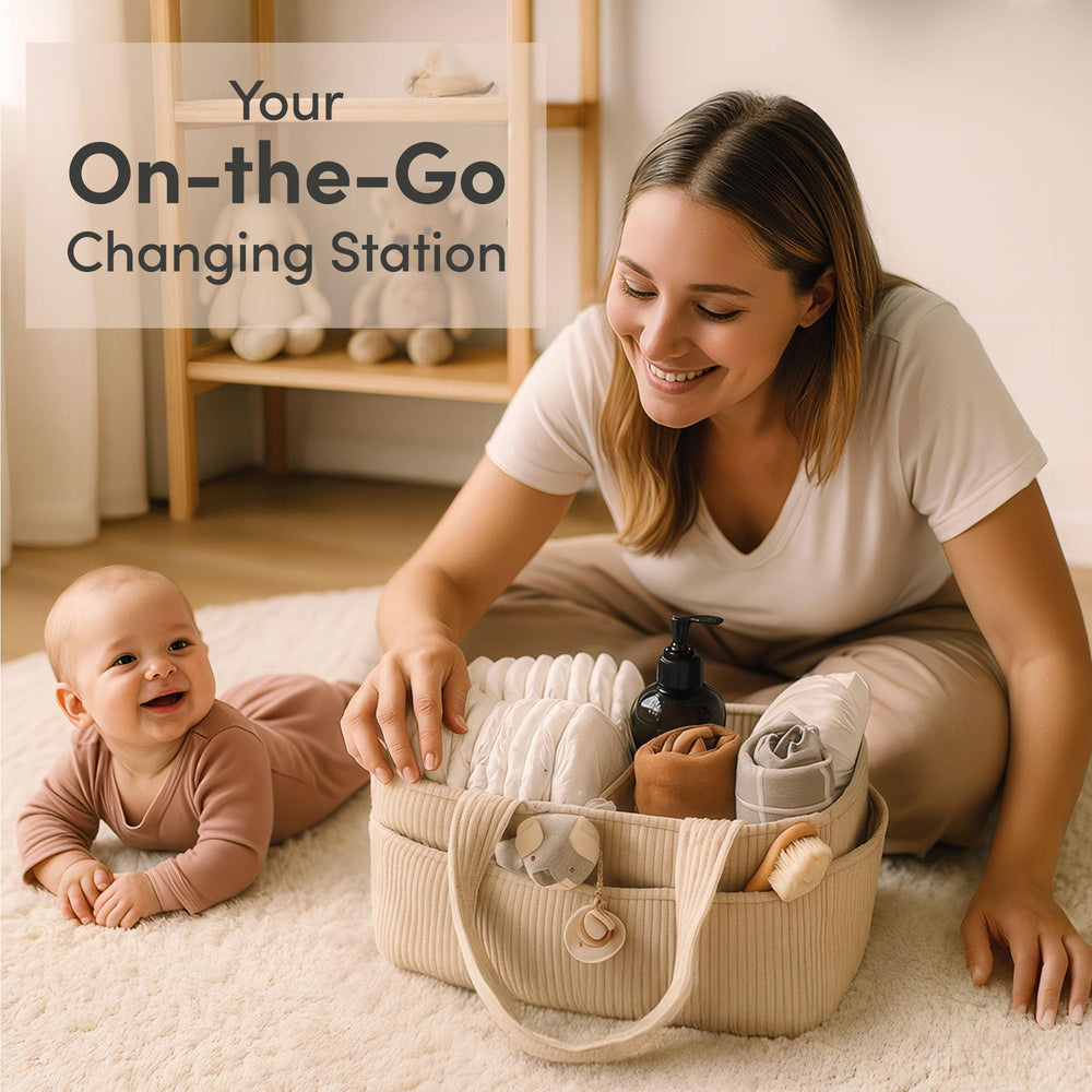 PUTSKA wipes organizer inside the caddy speeds up diaper station tasks.