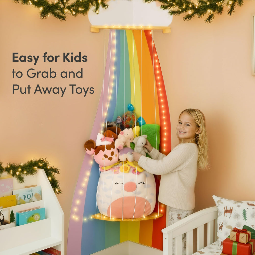 PUTSKA stuffed-animal-storage rainbow rear-view keeps toys neatly in a corner.
