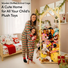 PUTSKA wooden stuffy storage interactive display highlights plushies when illuminated.