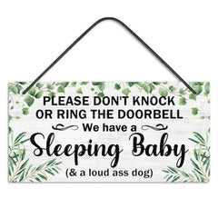 Putuo Decor baby sleeping door sign for front door helps minimize disturbances.