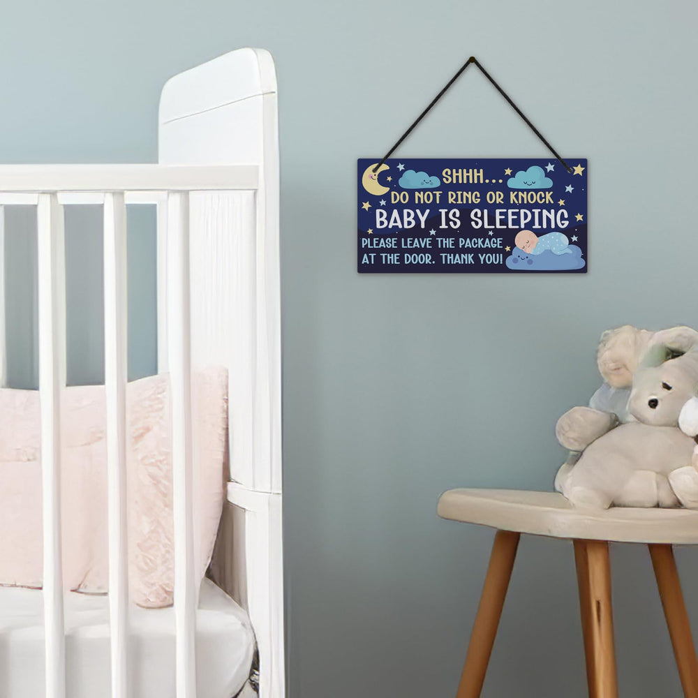Putuo Decor close-up print highlights Shh Do Not Knock message for restful nursery moments.