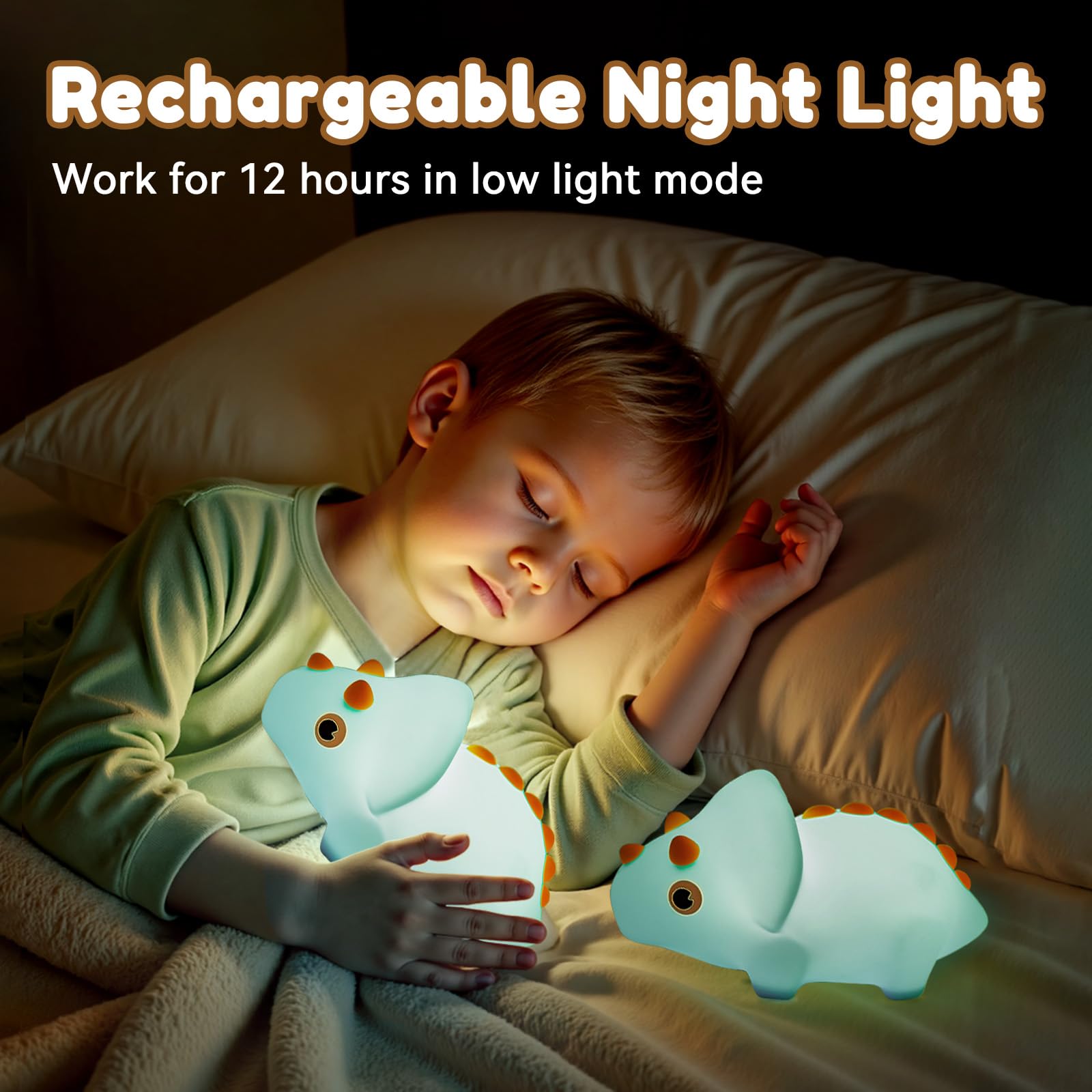 PVOGRT night light uses 1200mAh battery for hours of soft glow after charging.
