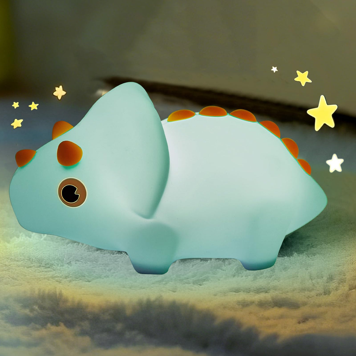 PVOGRT Dinosaurs Night Light in blue with soft-touch finish for kid-friendly bedtime ambiance.