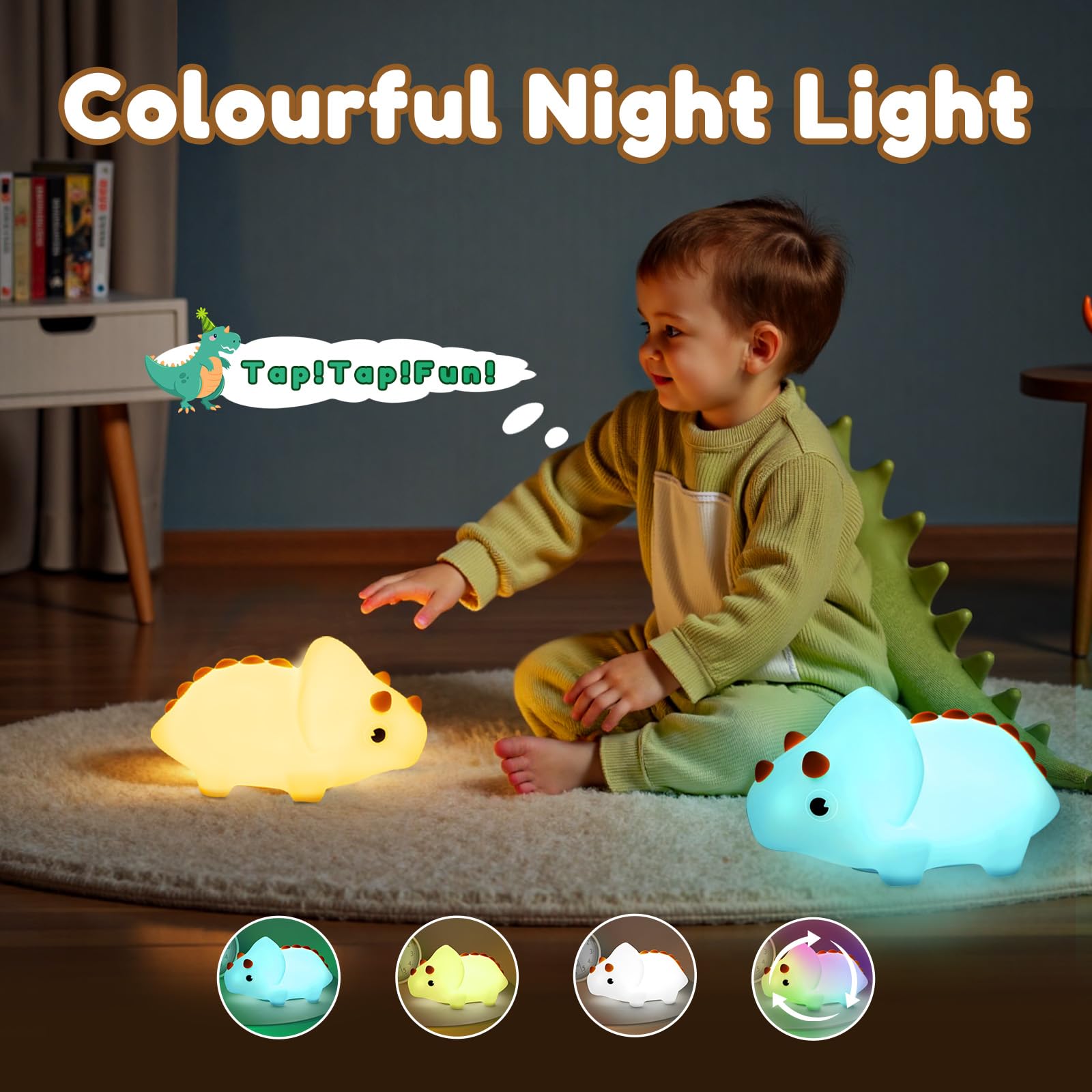 PVOGRT dinosaurs night light brightens a kid's bedroom while adding playful decor.