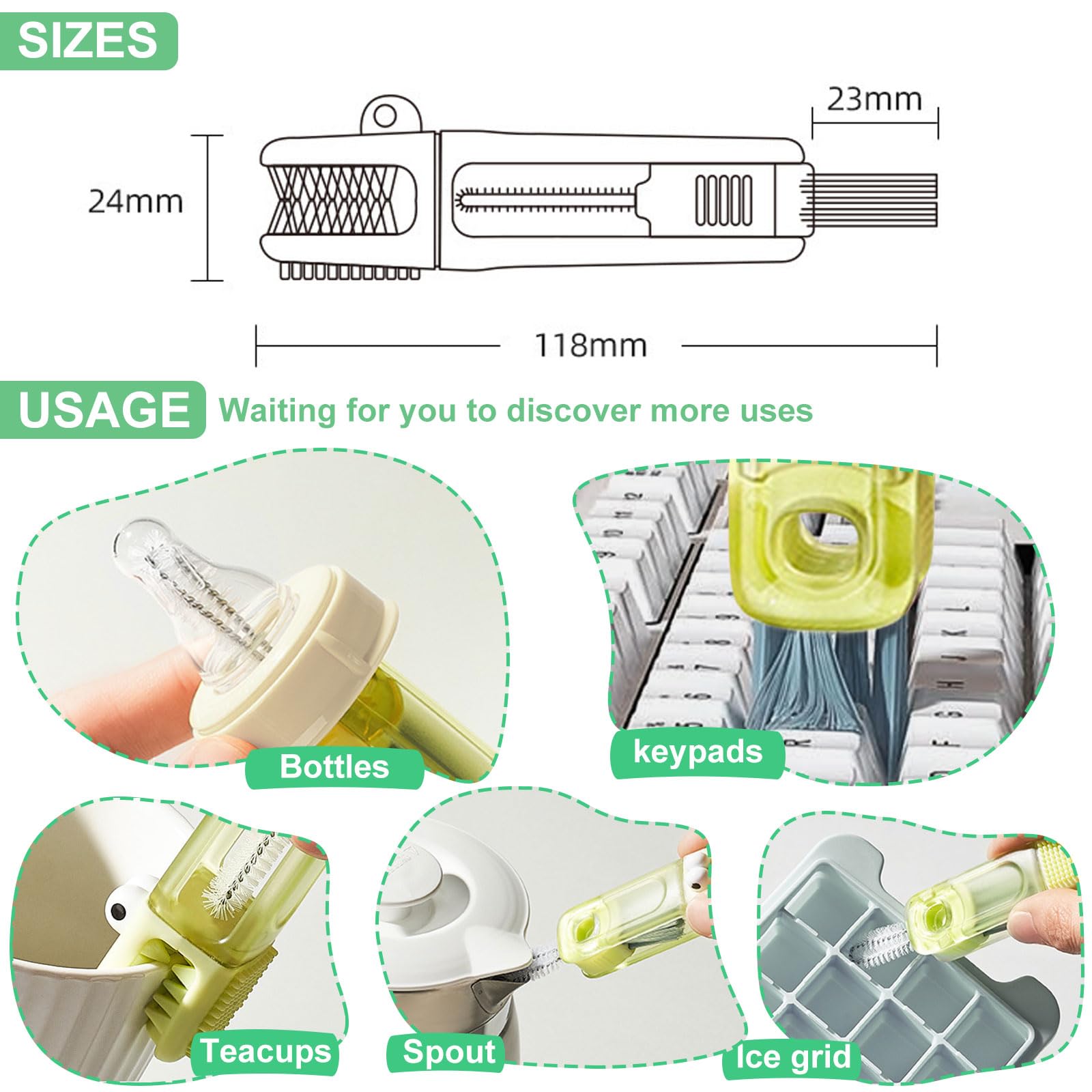 PWJGPPJV 3 in 1 cup lid cleaning brush raised silicone head clean mouth of glass cups