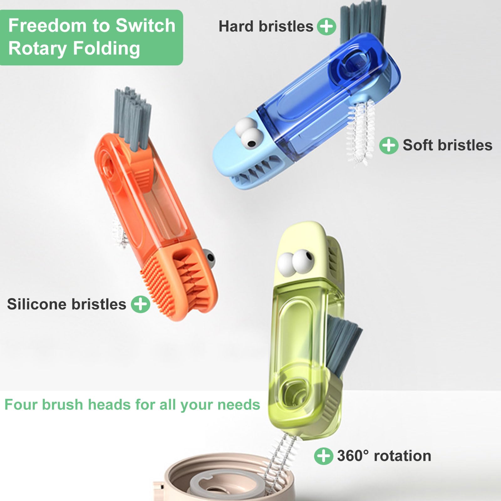 PWJGPPJV 3 in 1 cup lid cleaning brush silicone saw tooth head tailored for stubborn grime