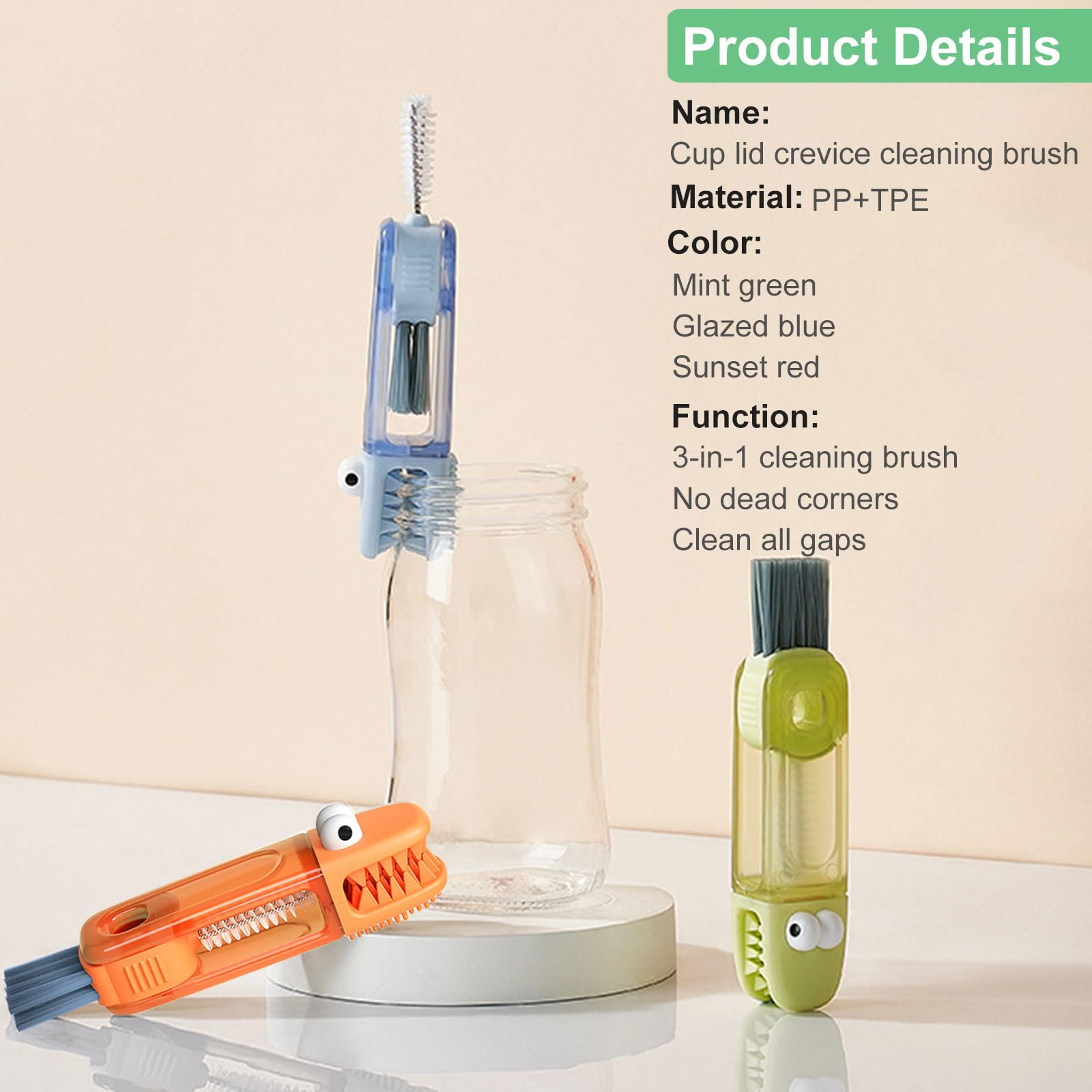 PWJGPPJV 3 in 1 cup lid cleaning brush compact travel-ready design for on-the-go cleaning