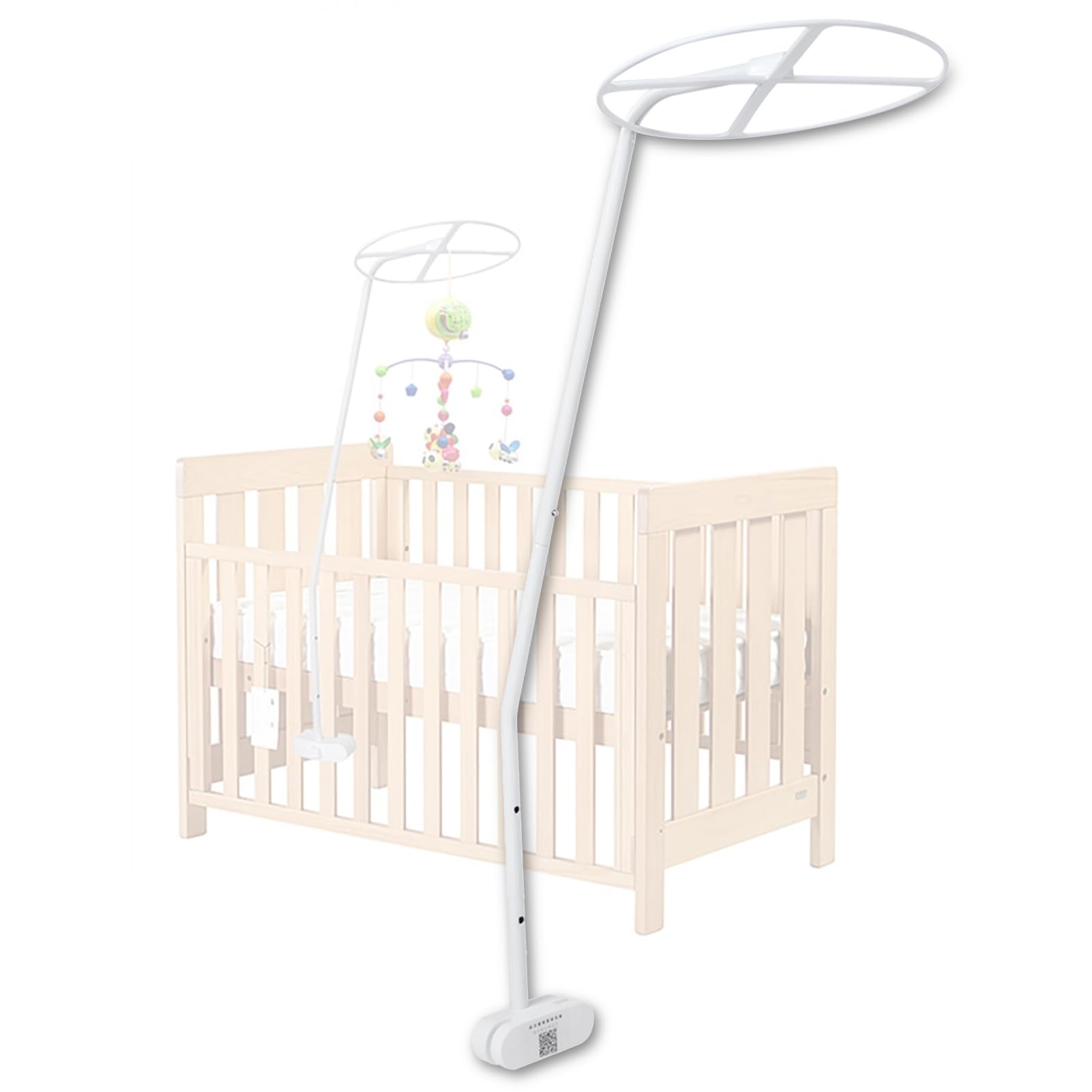 Pwshymi crib canopy holder clip-on shown securing a canopy for safe sleep
