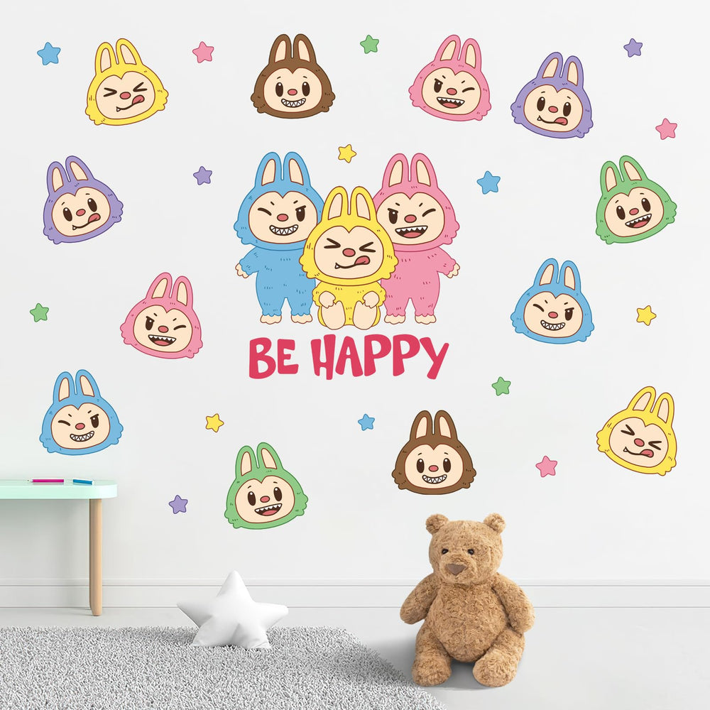 Pycat two-sheet kit features macaron monsters for flexible wall layouts.