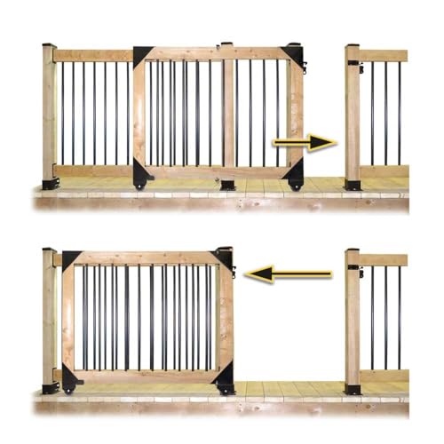 Pylex 11052-11070 deck installation demonstrates space-saving gate swing.