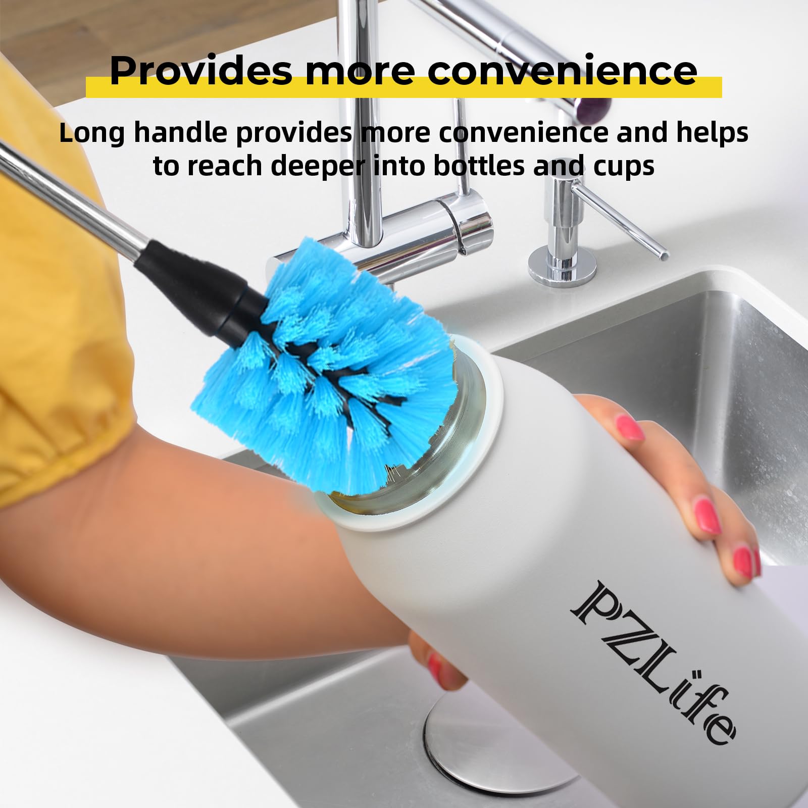 PZLife lid brush cleans bottle lids and threads thoroughly