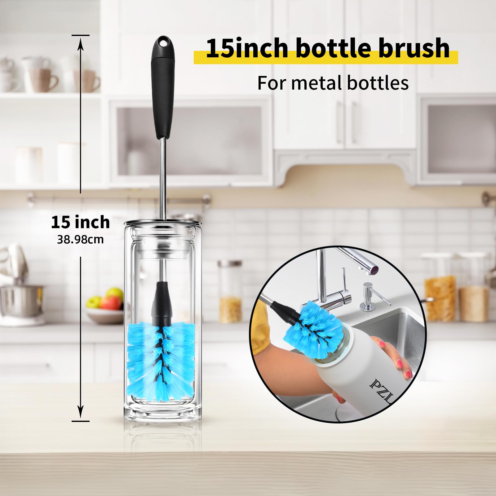 PZLife straw brush stored inside the handle for convenient storage