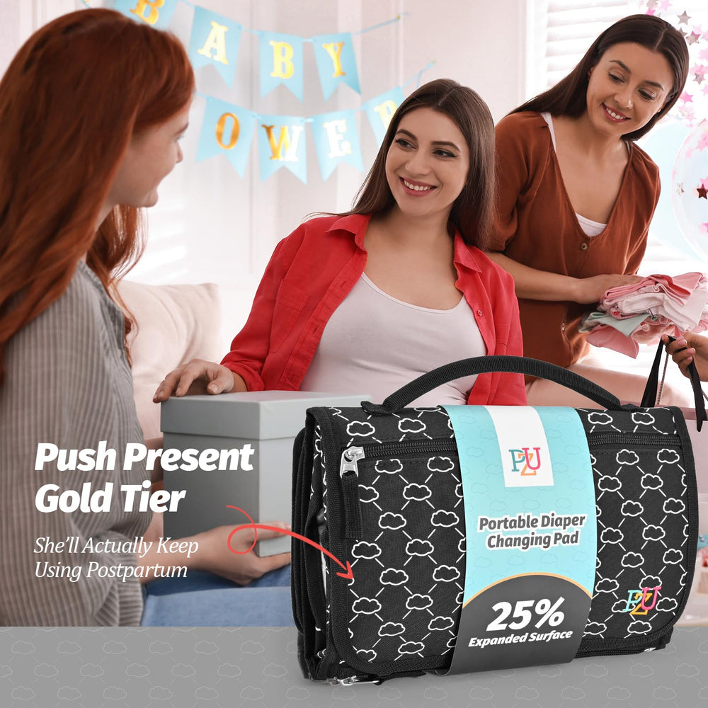 PZU changing pad in travel setup attached to car seat or stroller for quick changes