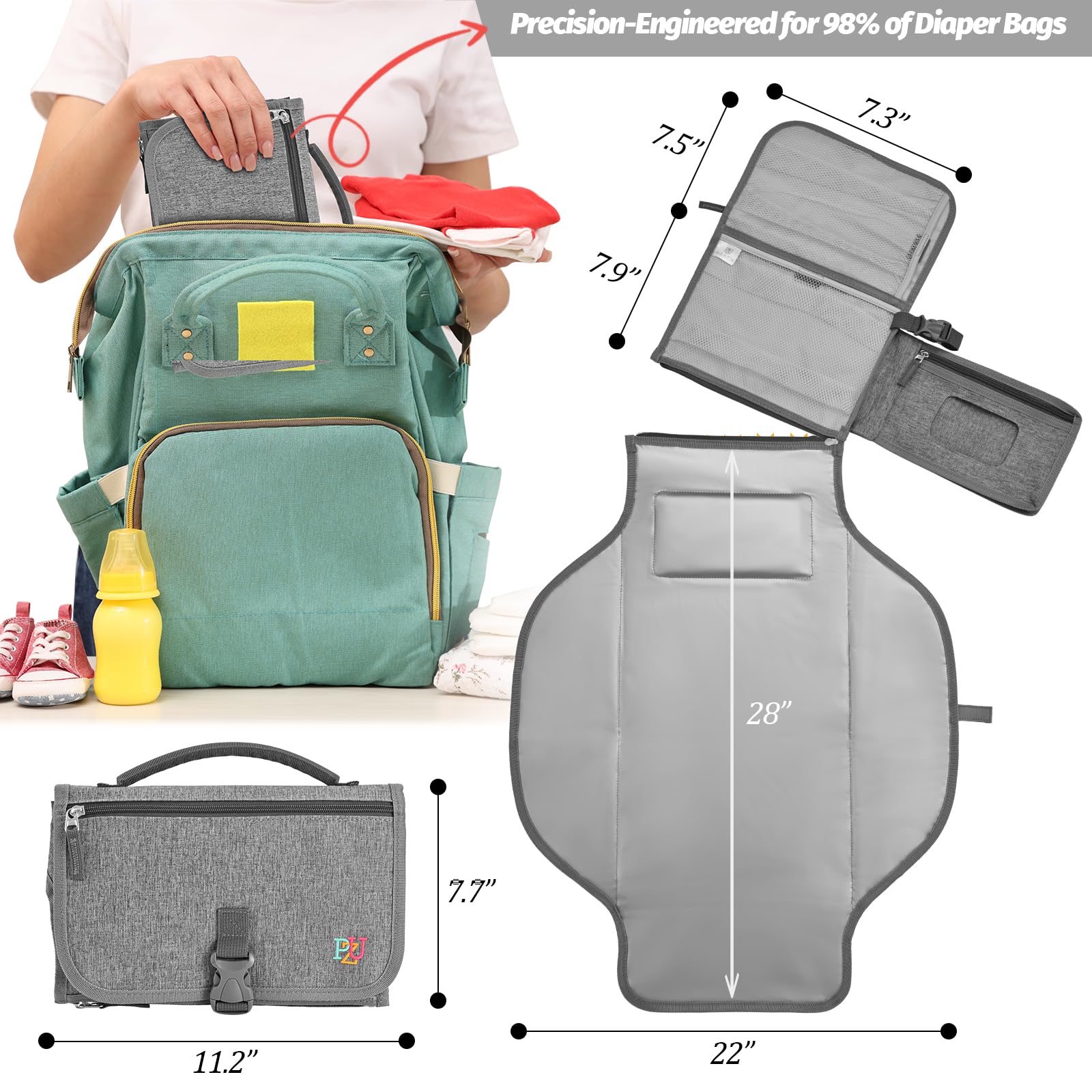 PZU portable changing pad folded compact size for travel