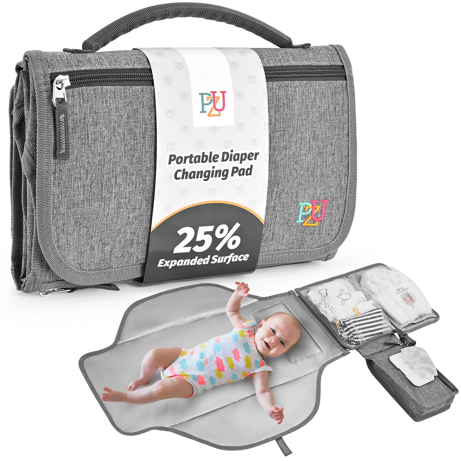 PZU portable changing pad open 28x22 inches for easy diaper changes