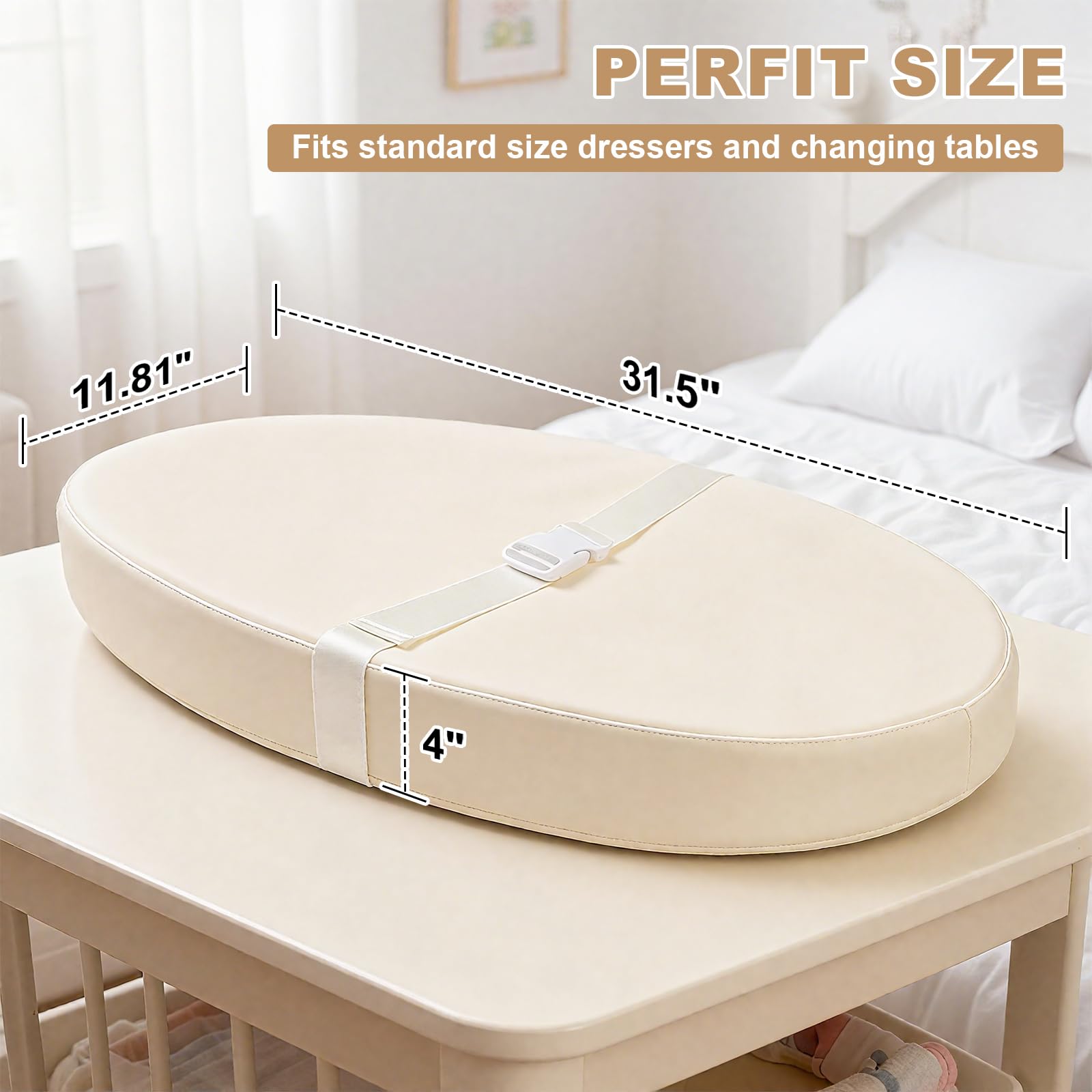 Qalvyn beige cover close-up highlights stain-resistant, wipe-clean surface.