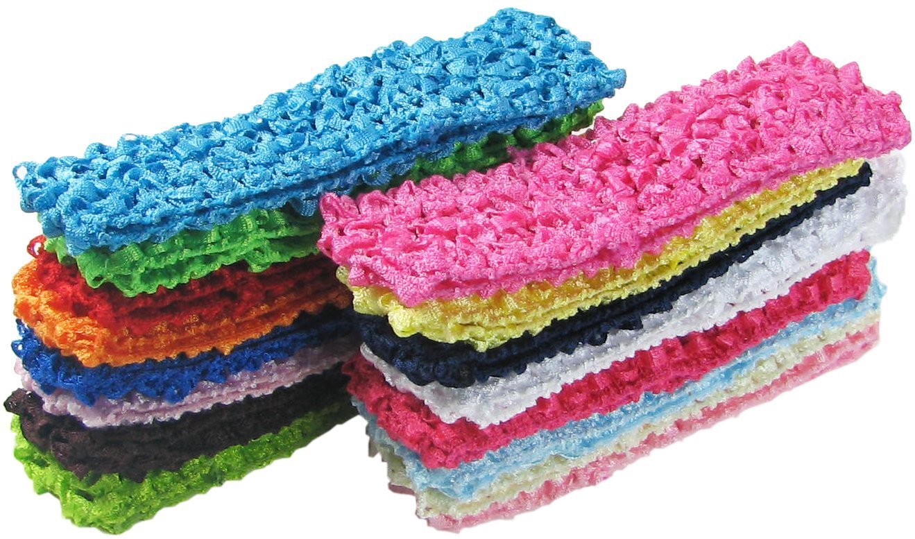 QandSweet 26-color crochet headbands shown with bows for quick accessorizing