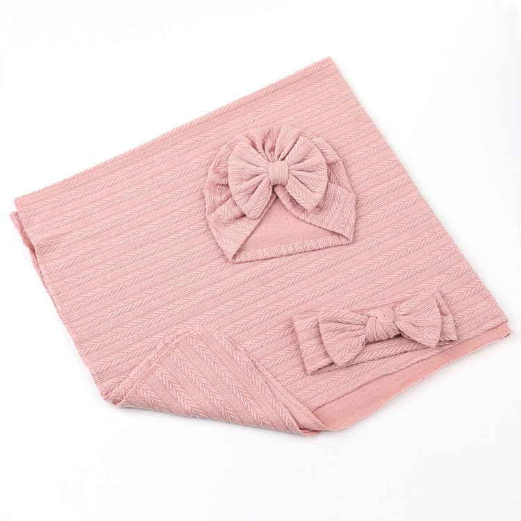 QandSweet newborn hat pink beige set demonstrates stretchy comfort for secure swaddles.
