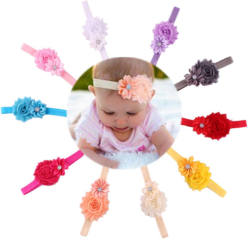 QandSweet polygonal flower headbands—10-pack, perfect for soft, camera-ready baby photos.