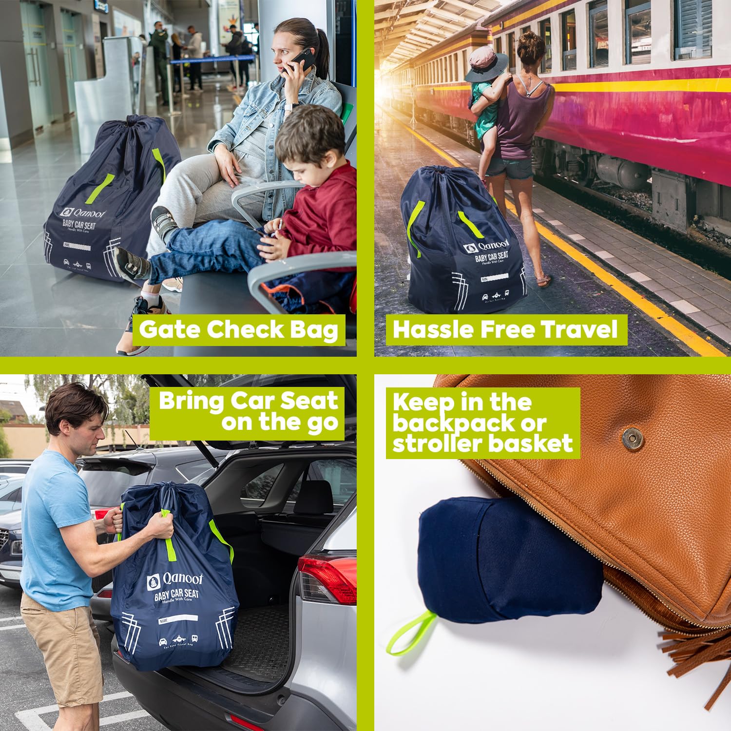 Qanoot travel bag shielding car seat from dust and humidity