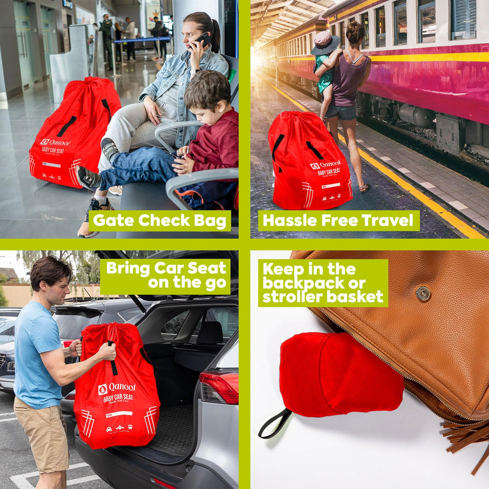 Qanoot travel bag stored in a diaper bag or stroller while on the go.