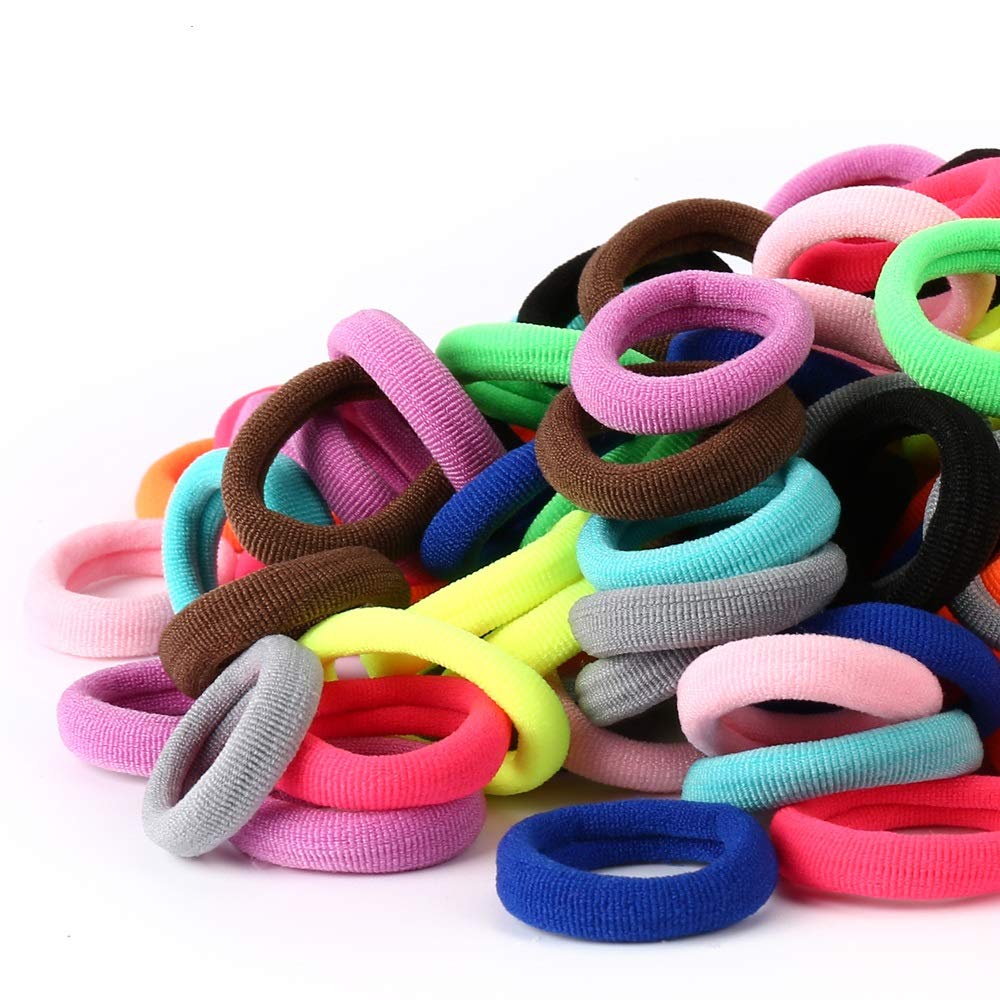 Qarwayoc baby hair ties assortment close-up, gentle seamless design protects delicate toddler hair.