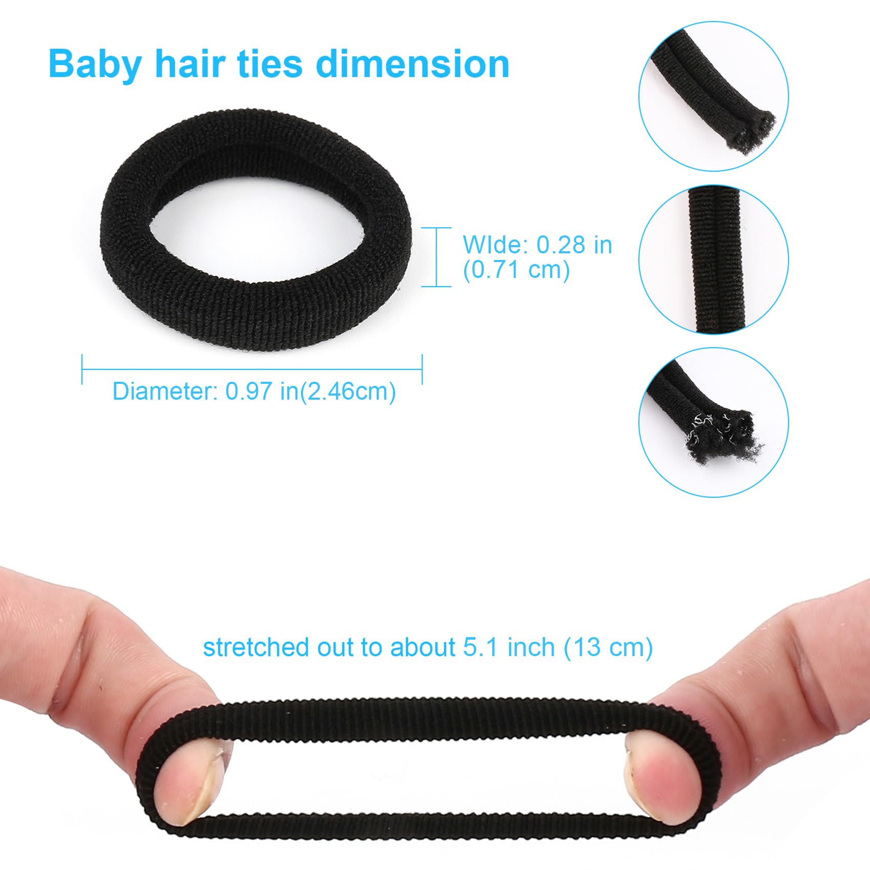 Qarwayoc baby ponytail hair tie worn for comfortable, kid-friendly hold.