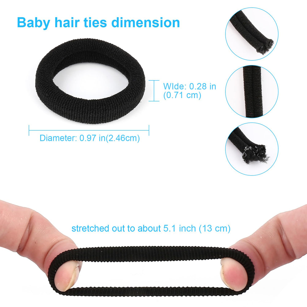 Qarwayoc baby ponytail hair tie worn for comfortable, kid-friendly hold.