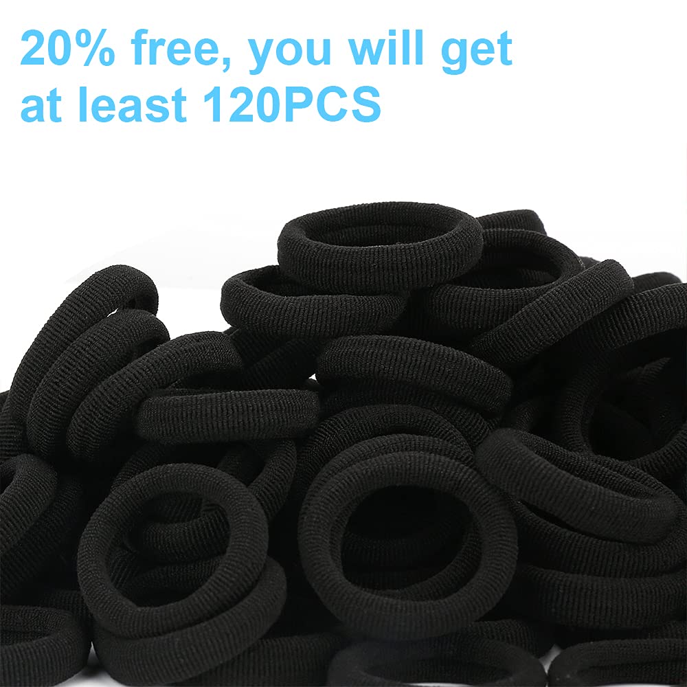 Qarwayoc black seamless hair ties closeup highlights soft cotton feel and gentle hold.