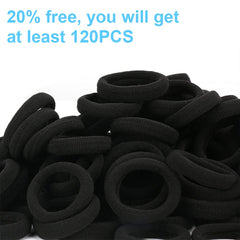 Qarwayoc black seamless hair ties closeup highlights soft cotton feel and gentle hold.