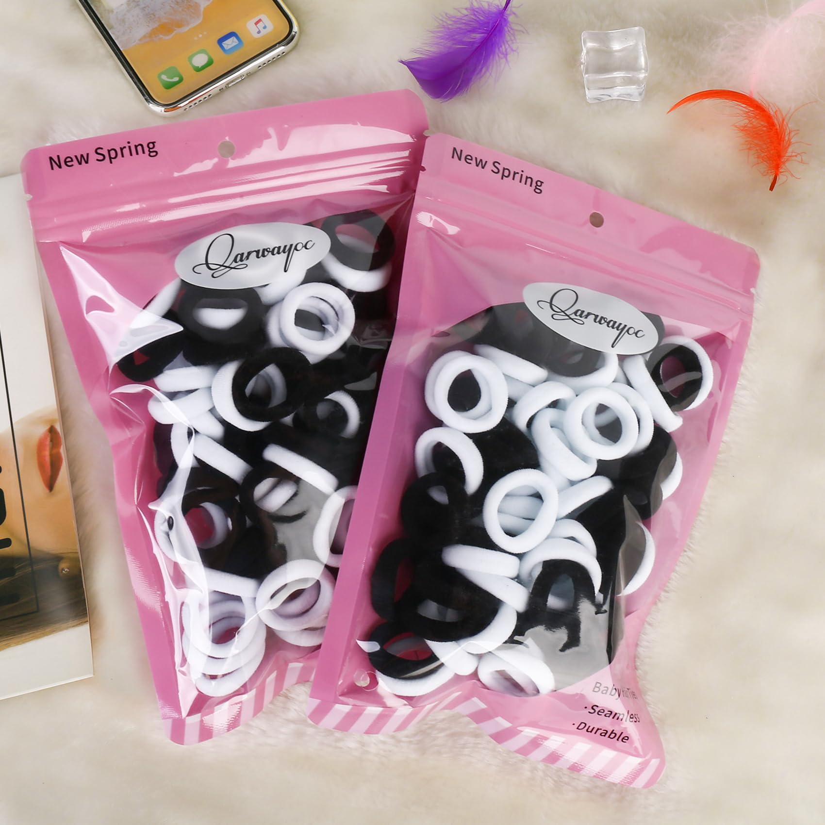 Qarwayoc hair-ties-use-portrait demonstrating seamless design for gentle toddler to teen styling.