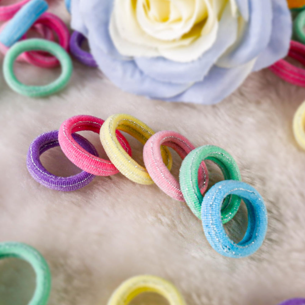 Qarwayoc blue mini hair ties with silver thread ideal for everyday ponytails